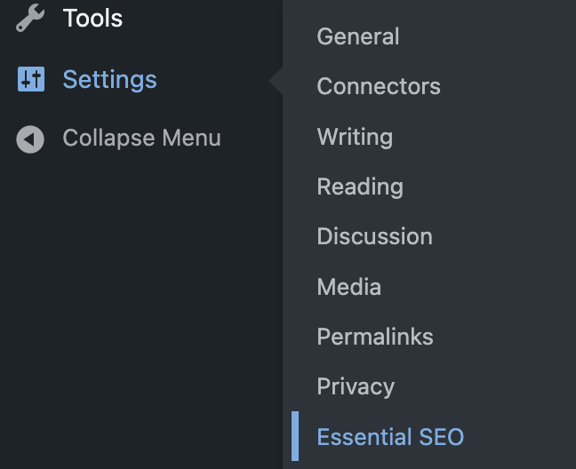 Essential SEO im WordPress-Adminmenü