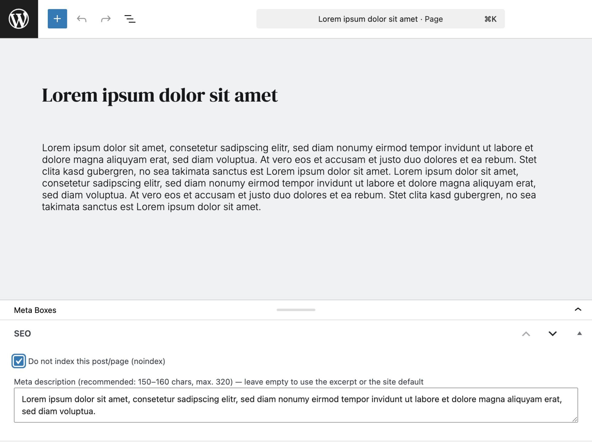 SEO-Metabox auf einer Seite