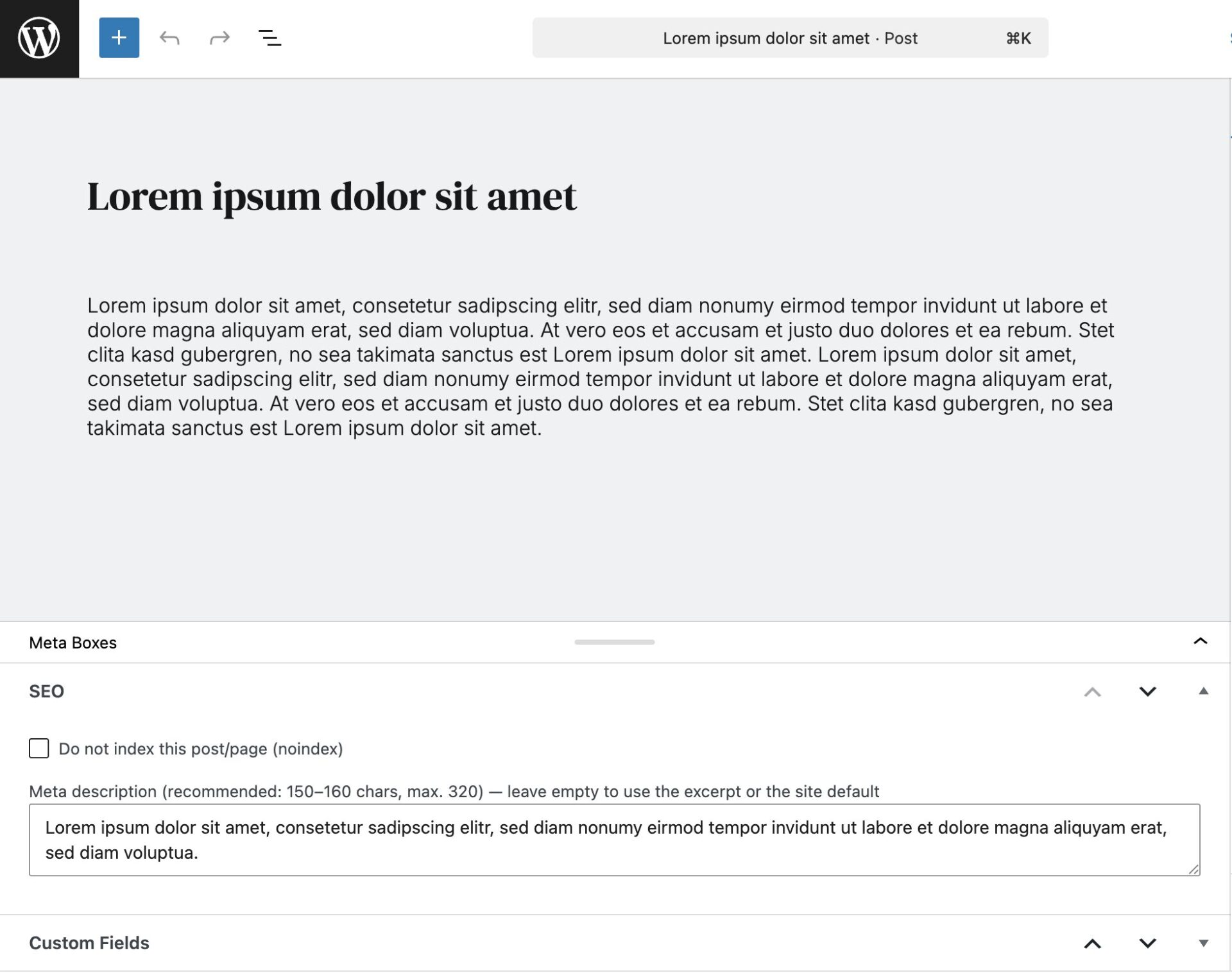 SEO-Metabox auf einem Beitrag