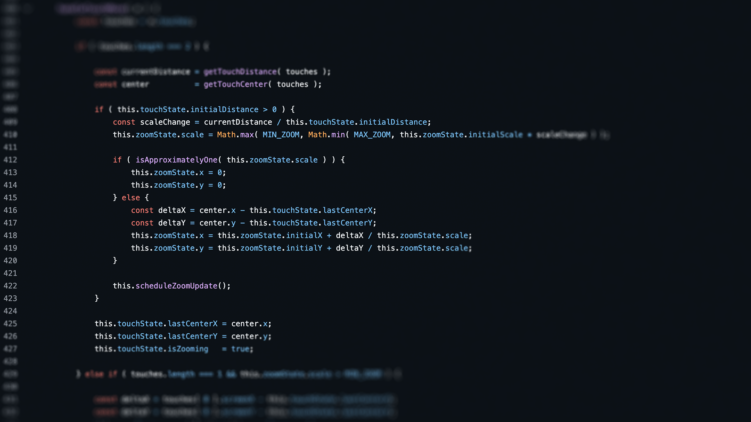 JavaScript-Code des Lightbox-Moduls, Fokus auf der Pinch-Zoom-Logik